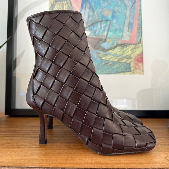 ASOS DESIGN Evita high-heeled square toe woven boots in brown - Picture 10 of 11